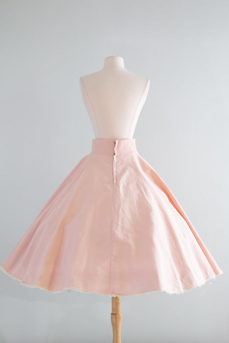 Iconic 1950’s Juli Lynne Charlot Pink Cotton Circle Skirt With Rosettes / Medium