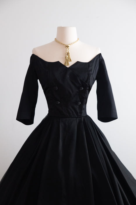 Stunning 1950's Herbert Sondheim Black Silk Cocktail Dress / S