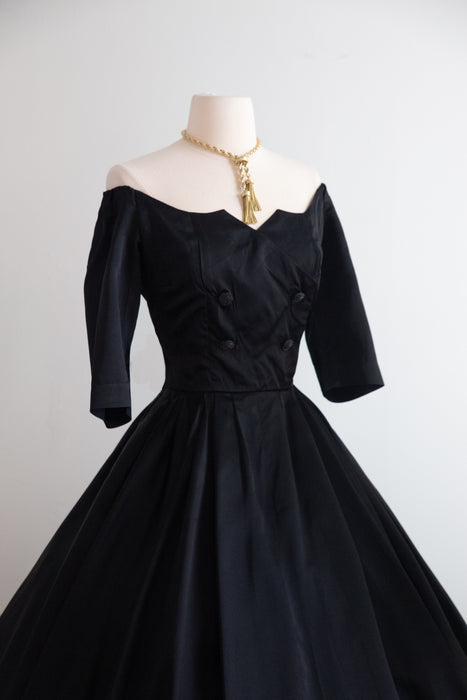 Stunning 1950's Herbert Sondheim Black Silk Cocktail Dress / S