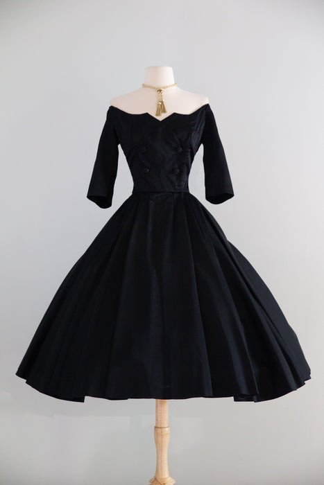 Stunning 1950's Herbert Sondheim Black Silk Cocktail Dress / S