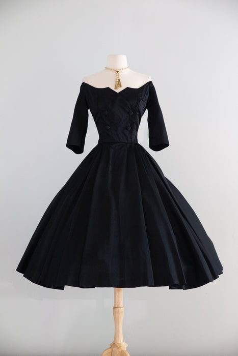 Stunning 1950's Herbert Sondheim Black Silk Cocktail Dress / S