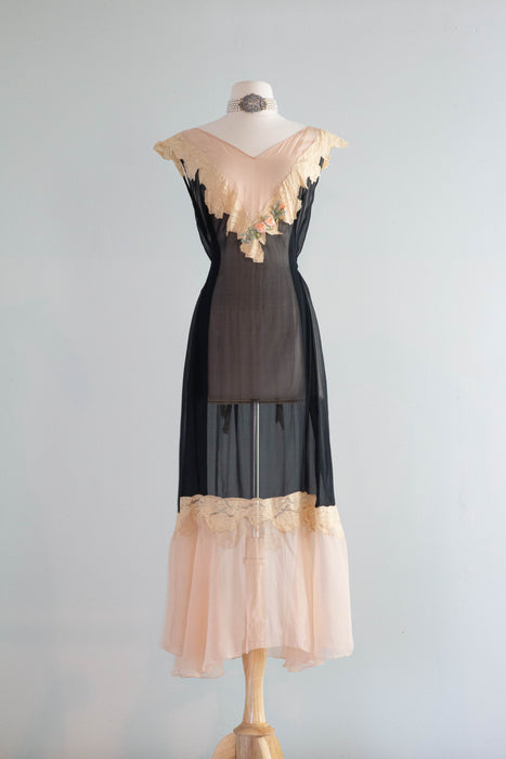 Exquisite 1920's Silk Chiffon Evening Dress Night Gown / ML