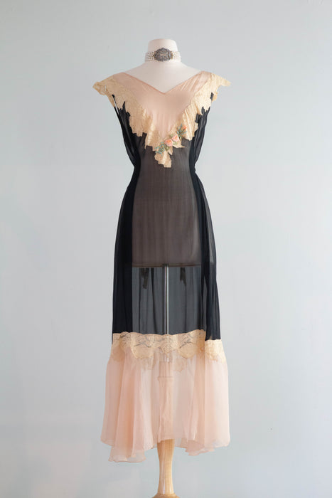 Exquisite 1920's Silk Chiffon Evening Dress Night Gown / ML