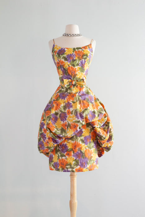 Glamorous 1950's Summer Floral Party Dress With Bubble Skirt / Medium