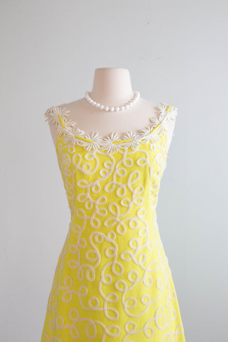 FAB 1960's Lemon Yellow Daisy Chain Mini Dress By Gale Mitchell / SM