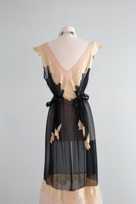 Exquisite 1920's Silk Chiffon Evening Dress Night Gown / ML