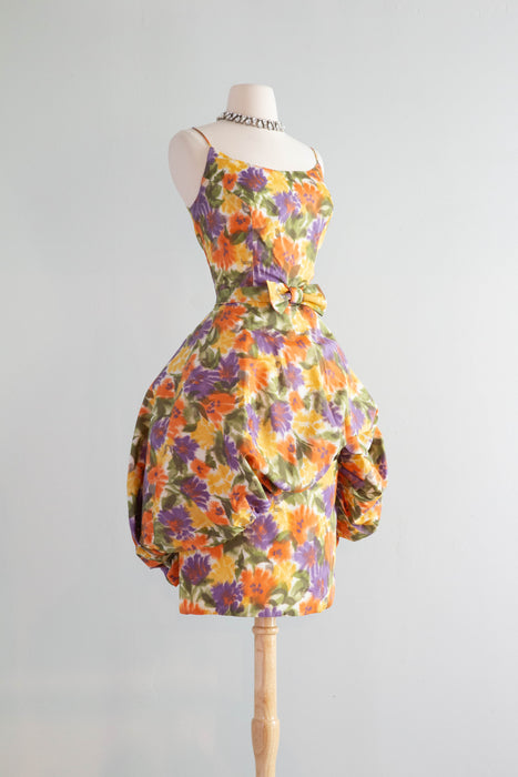 Glamorous 1950's Summer Floral Party Dress With Bubble Skirt / Medium