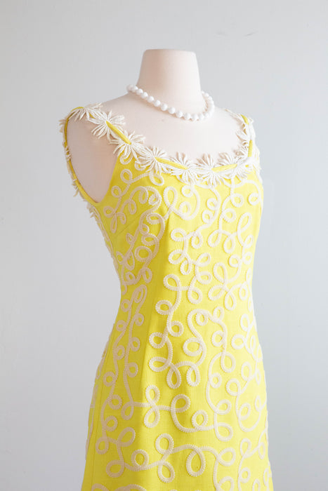 FAB 1960's Lemon Yellow Daisy Chain Mini Dress By Gale Mitchell / SM