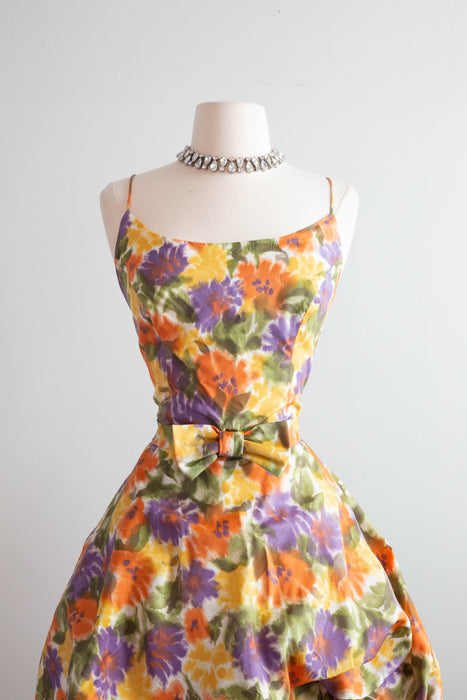 Glamorous 1950's Summer Floral Party Dress With Bubble Skirt / Medium