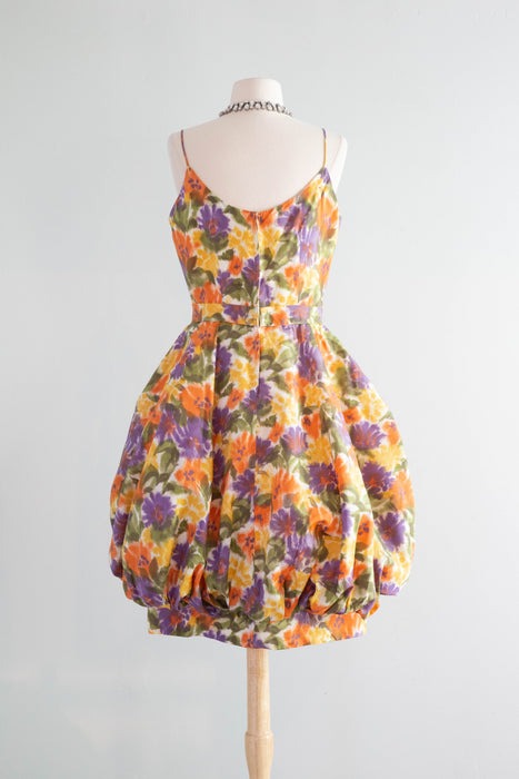 Glamorous 1950's Summer Floral Party Dress With Bubble Skirt / Medium