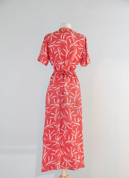 Glamorous 1940's Saybury Cold Rayon Dressing Gown In Coral Red / SM