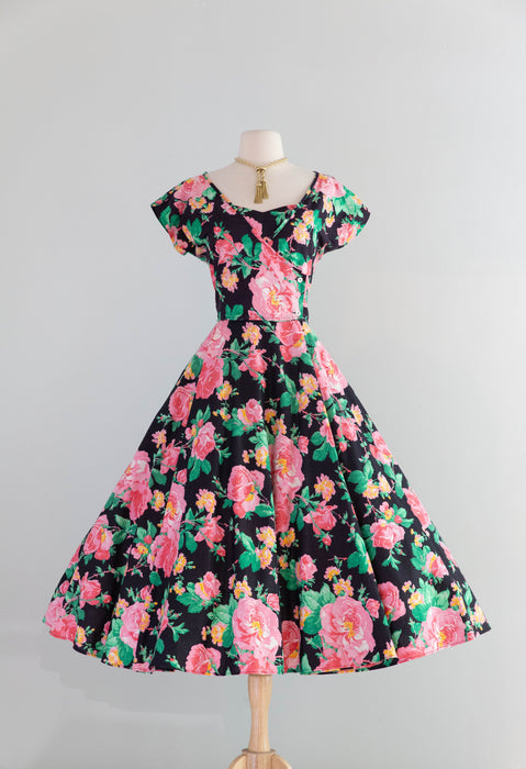 Romantic 1980's Bucolic Rose Print Cotton Dress With Full Circle Skirt – Xtabay Vintage Romantic 1980's Bucolic Rose Print Cotton Dress With Full Circle Skirt – Xtabay Vintage