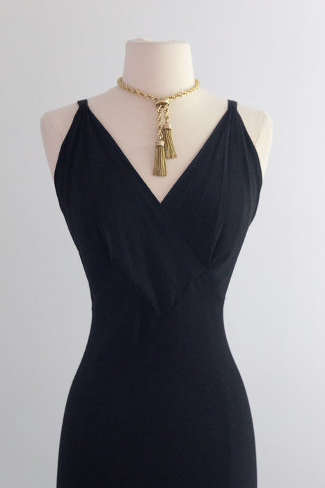 Sublime 1930's Black Bias Cut Evening Gown a la Madame X In Rayon Crepe / SM