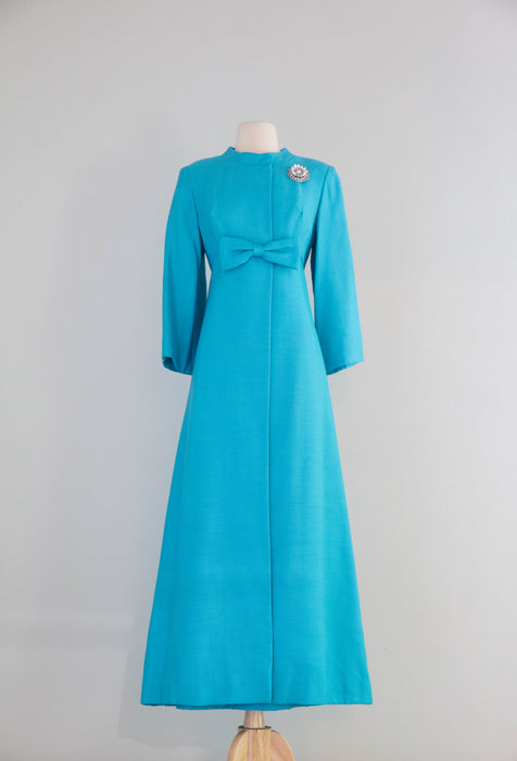 Elegant 1960's Tiffany Blue Formal Gown & Matching Coat / SM
