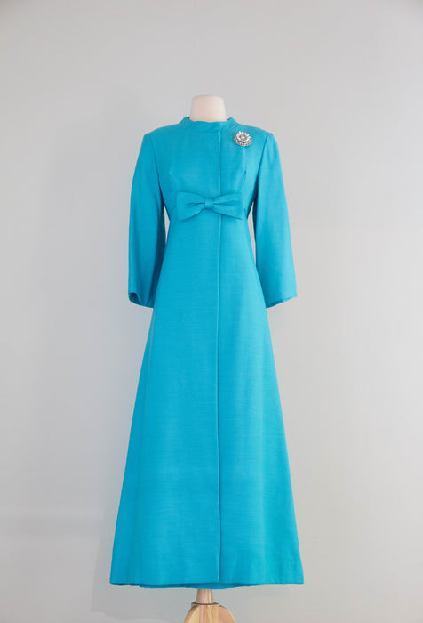 Elegant 1960's Tiffany Blue Formal Gown & Matching Coat / SM