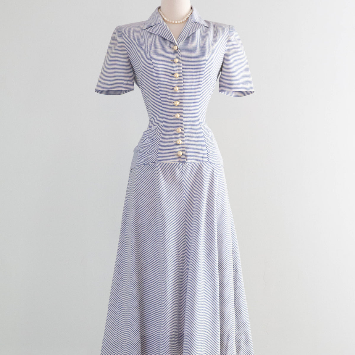 Classic 1940's Seersucker Dress By Charles Armour New York / SM