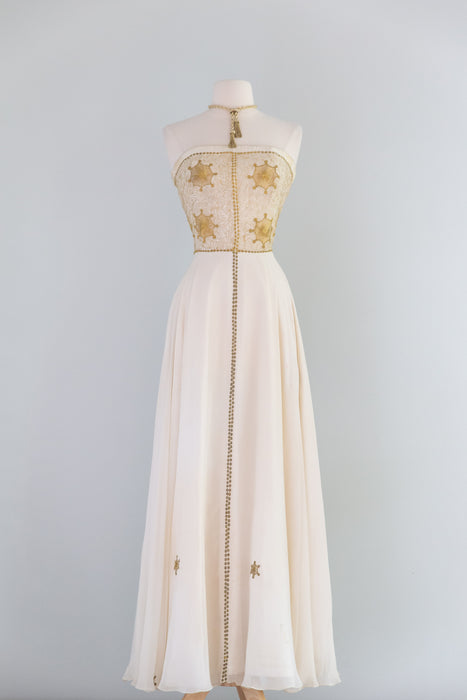 Spectacular Late 1940's Pauline Lake Sun Goddess Embroidered Evening Gown / SM