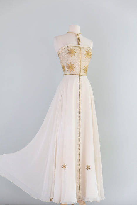Spectacular Late 1940's Pauline Lake Sun Goddess Embroidered Evening Gown / SM