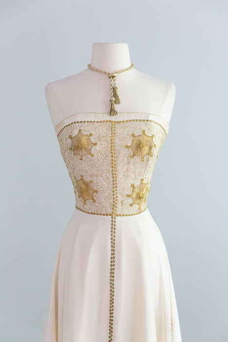 Spectacular Late 1940's Pauline Lake Sun Goddess Embroidered Evening Gown / SM
