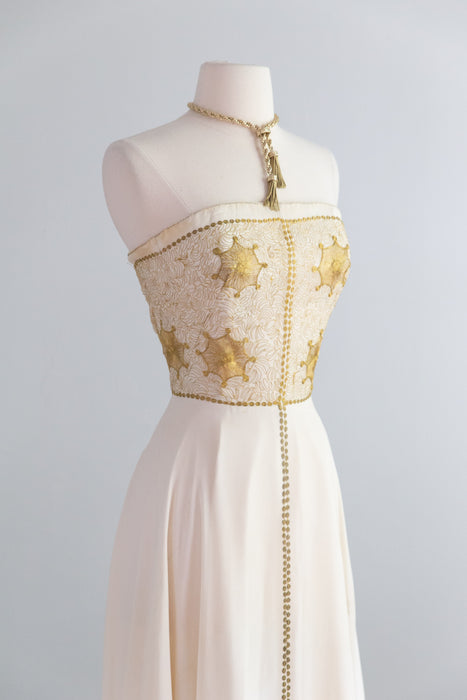 Spectacular Late 1940's Pauline Lake Sun Goddess Embroidered Evening Gown / SM