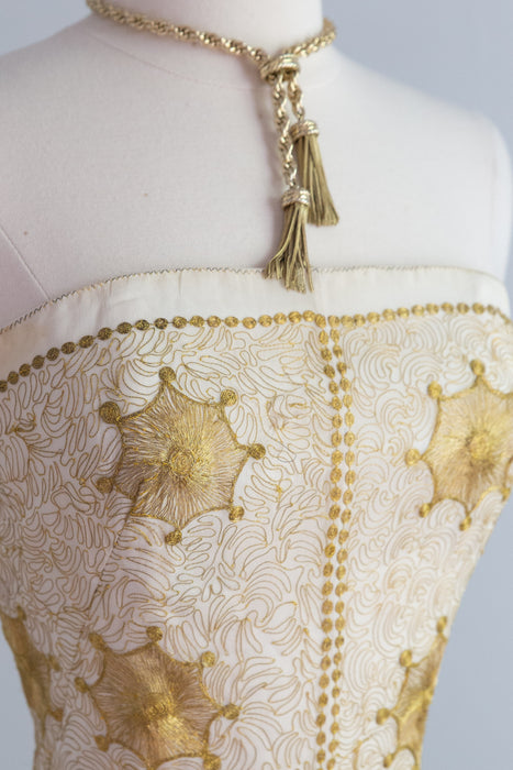 Spectacular Late 1940's Pauline Lake Sun Goddess Embroidered Evening Gown / SM