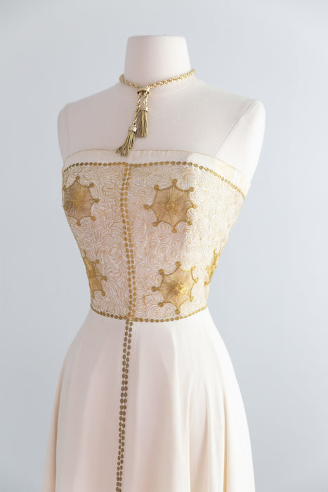Spectacular Late 1940's Pauline Lake Sun Goddess Embroidered Evening Gown / SM