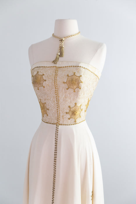 Spectacular Late 1940's Pauline Lake Sun Goddess Embroidered Evening Gown / SM