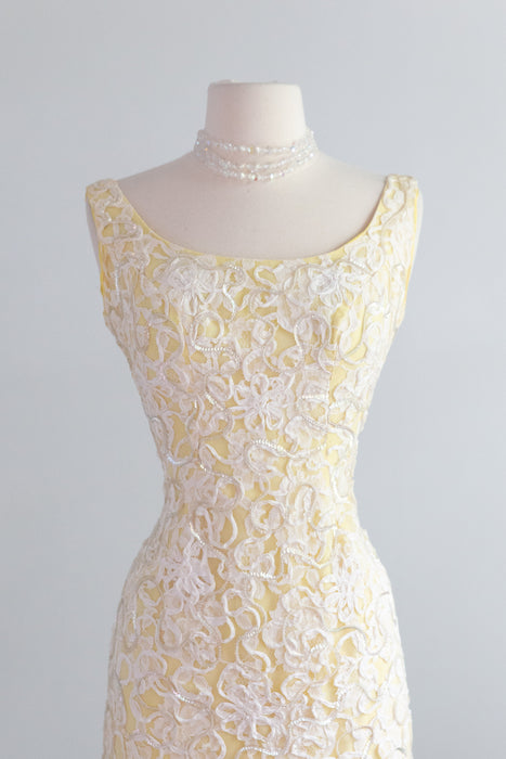Glamorous 1960's Aurora Sequined Evening Gown In Lemon Sorbet / SM