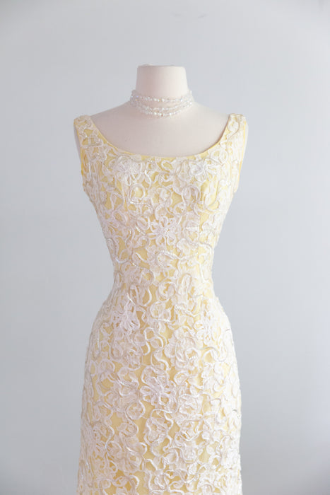 Glamorous 1960's Aurora Sequined Evening Gown In Lemon Sorbet / SM