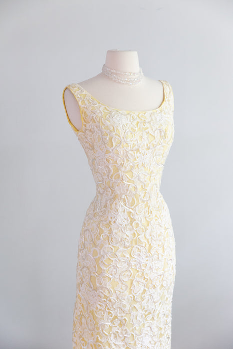 Glamorous 1960's Aurora Sequined Evening Gown In Lemon Sorbet / SM