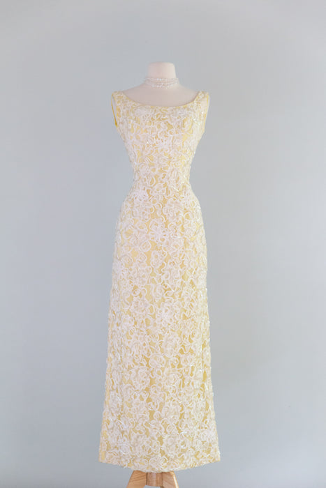 Glamorous 1960's Aurora Sequined Evening Gown In Lemon Sorbet / SM
