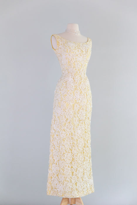 Glamorous 1960's Aurora Sequined Evening Gown In Lemon Sorbet / SM