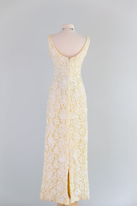 Glamorous 1960's Aurora Sequined Evening Gown In Lemon Sorbet / SM