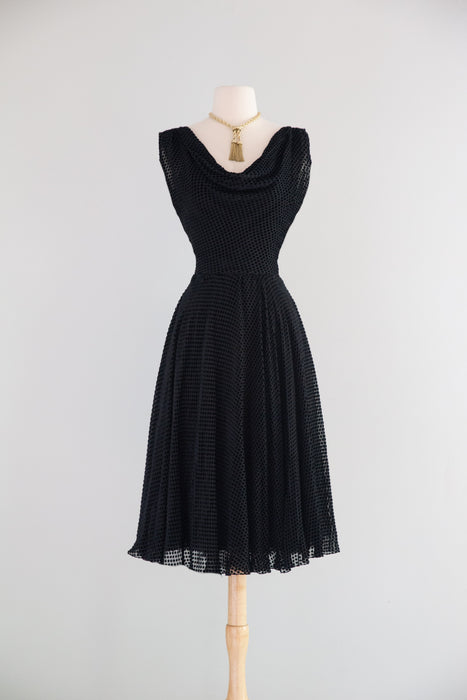 Divine 1950's Helen Rose Black Devore Velvet Cocktail Dress / SM