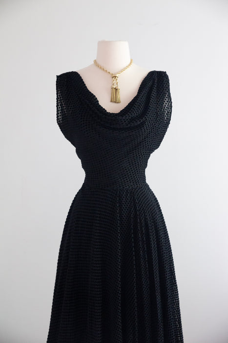 Divine 1950's Helen Rose Black Devore Velvet Cocktail Dress / SM