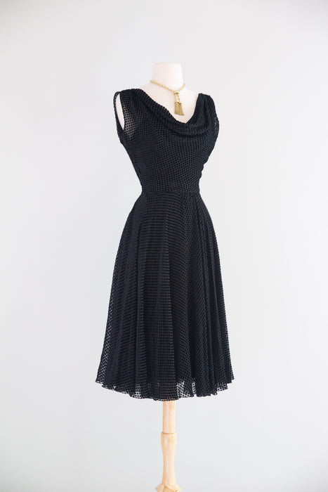 Divine 1950's Helen Rose Black Devore Velvet Cocktail Dress / SM