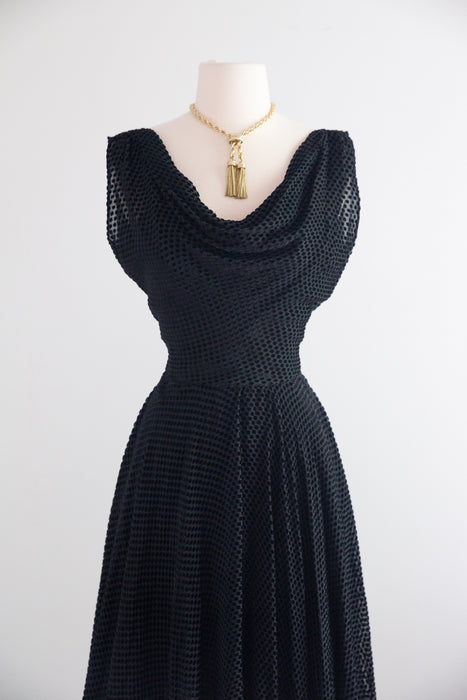 Divine 1950's Helen Rose Black Devore Velvet Cocktail Dress / SM