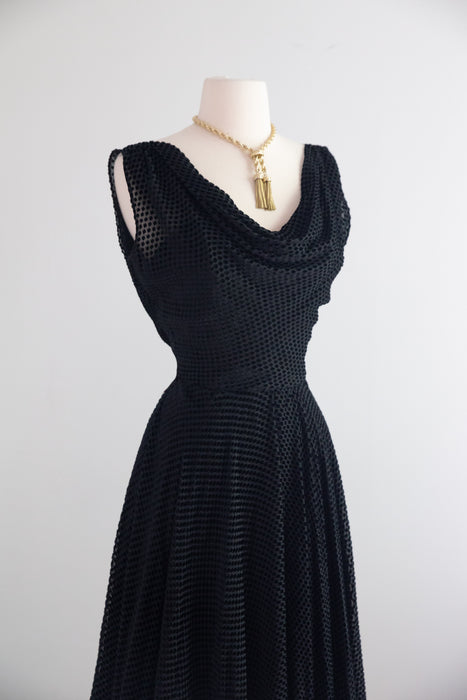 Divine 1950's Helen Rose Black Devore Velvet Cocktail Dress / SM