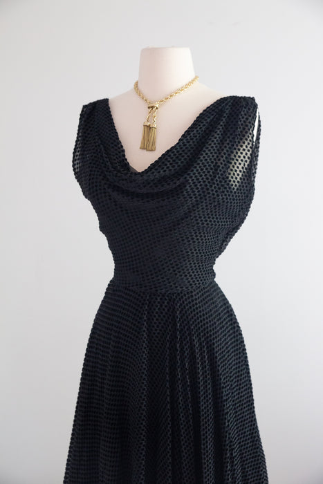 Divine 1950's Helen Rose Black Devore Velvet Cocktail Dress / SM
