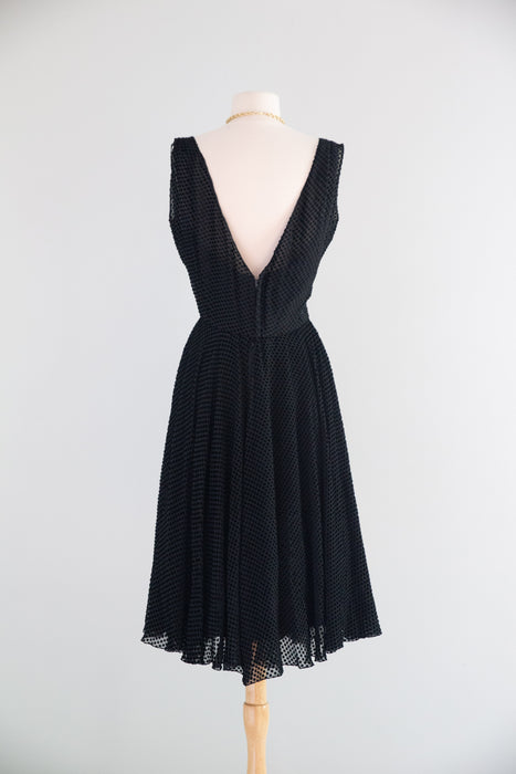 Divine 1950's Helen Rose Black Devore Velvet Cocktail Dress / SM