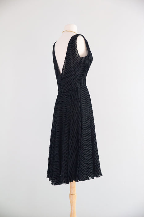 Divine 1950's Helen Rose Black Devore Velvet Cocktail Dress / SM