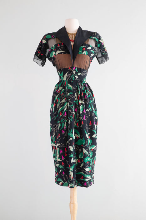 Rare 1940's Peek A Boo Floral Print Dress by Hollywood Designer Howard Xtabay Vintage Rare 1940's Peek A Boo Floral Print Dress by Hollywood Designer Howard Xtabay Vintage