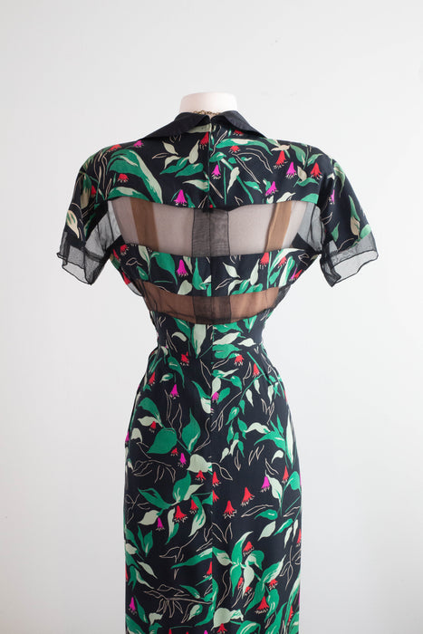 Rare 1940's Peek A Boo Floral Print Dress by Hollywood Designer Howard Greer / Medium