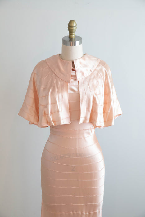 1930's Liquid Silk Bias Cut Evening Dress & Matching Cape in Ballet Pink / XS