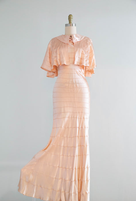 1930's Liquid Silk Bias Cut Evening Dress & Matching Cape in Ballet Pink / XS