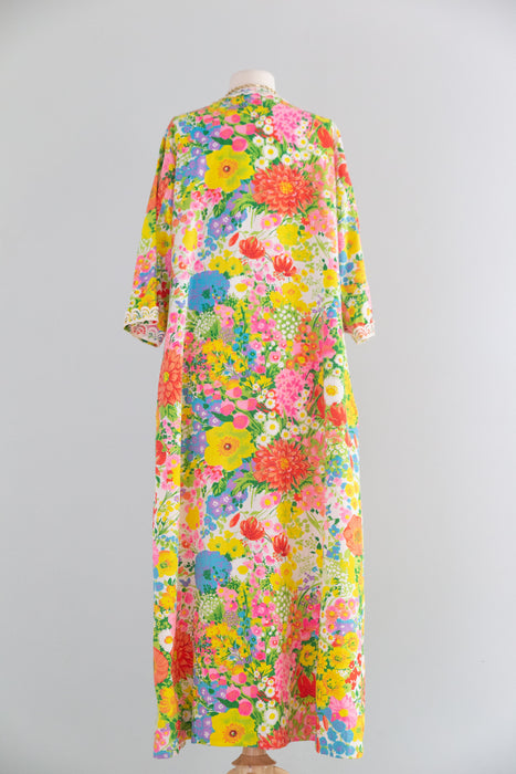 Glorious 1960's Cotton Garden Party Kaftan By Evelyn Pearson / L