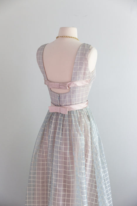 Ethereal Early 1960's Silk Organza Windowpane Gown In Dove Grey / Small