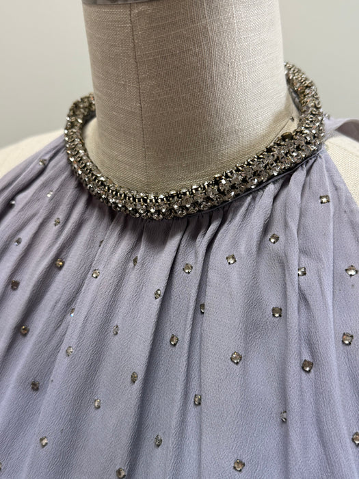 Exquisite 1930's Wallis Blue Rhinestone Studded Bias Cut Halter Gown / XS