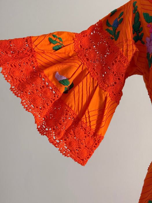 Marigold Dream Embroidered 1970's Maxi Dress From Mexico / SM
