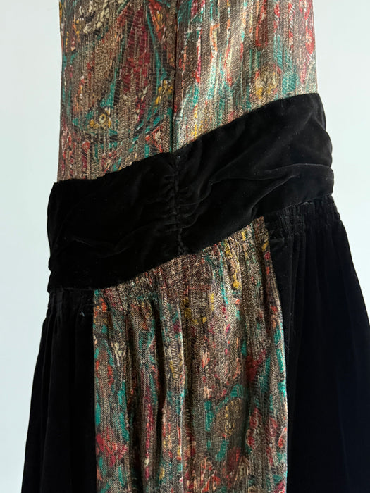 Gorgeous 1920's Holiday Gold Lamé And Black Velvet Flapper Dress / M